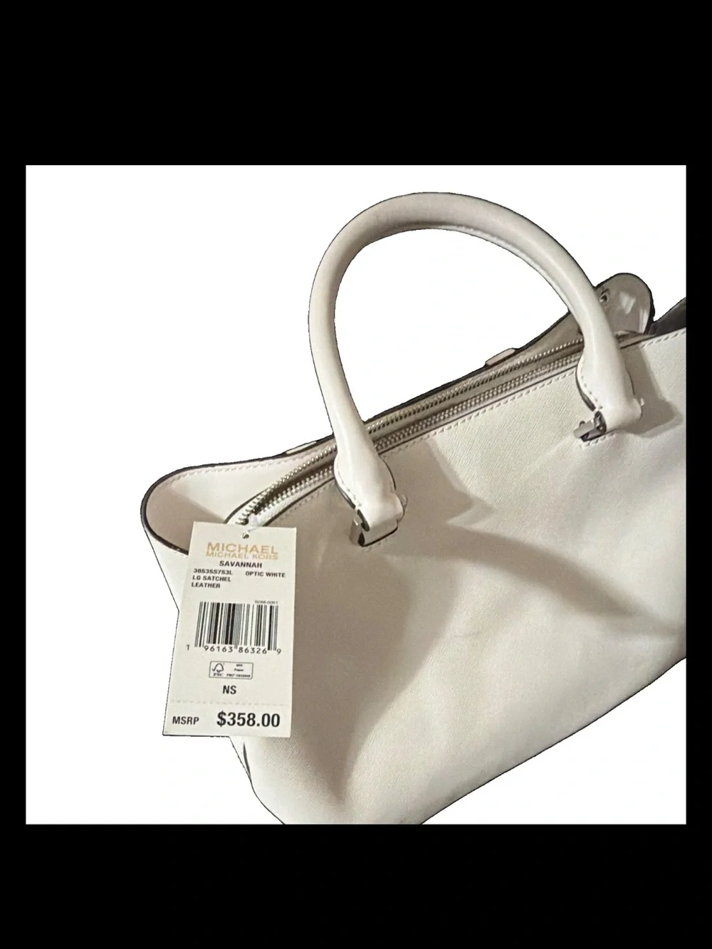 Michael Kors Cream Leather Satchel with Logo Charm